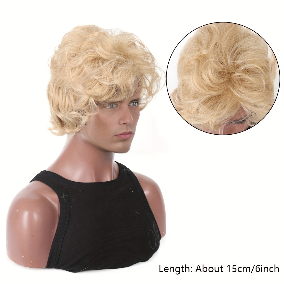 Mens Blonde Wig Short Wavy Flu - đánh giá và giá Synthetic Wigs