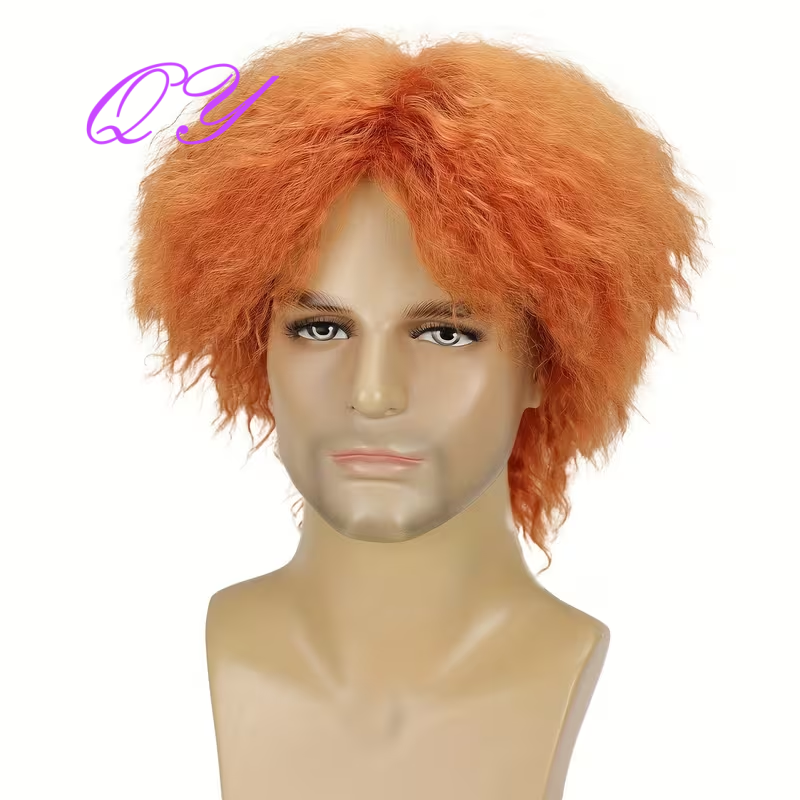 Men Short Orange Fluffy Afro C - đánh giá và giá Synthetic Wigs